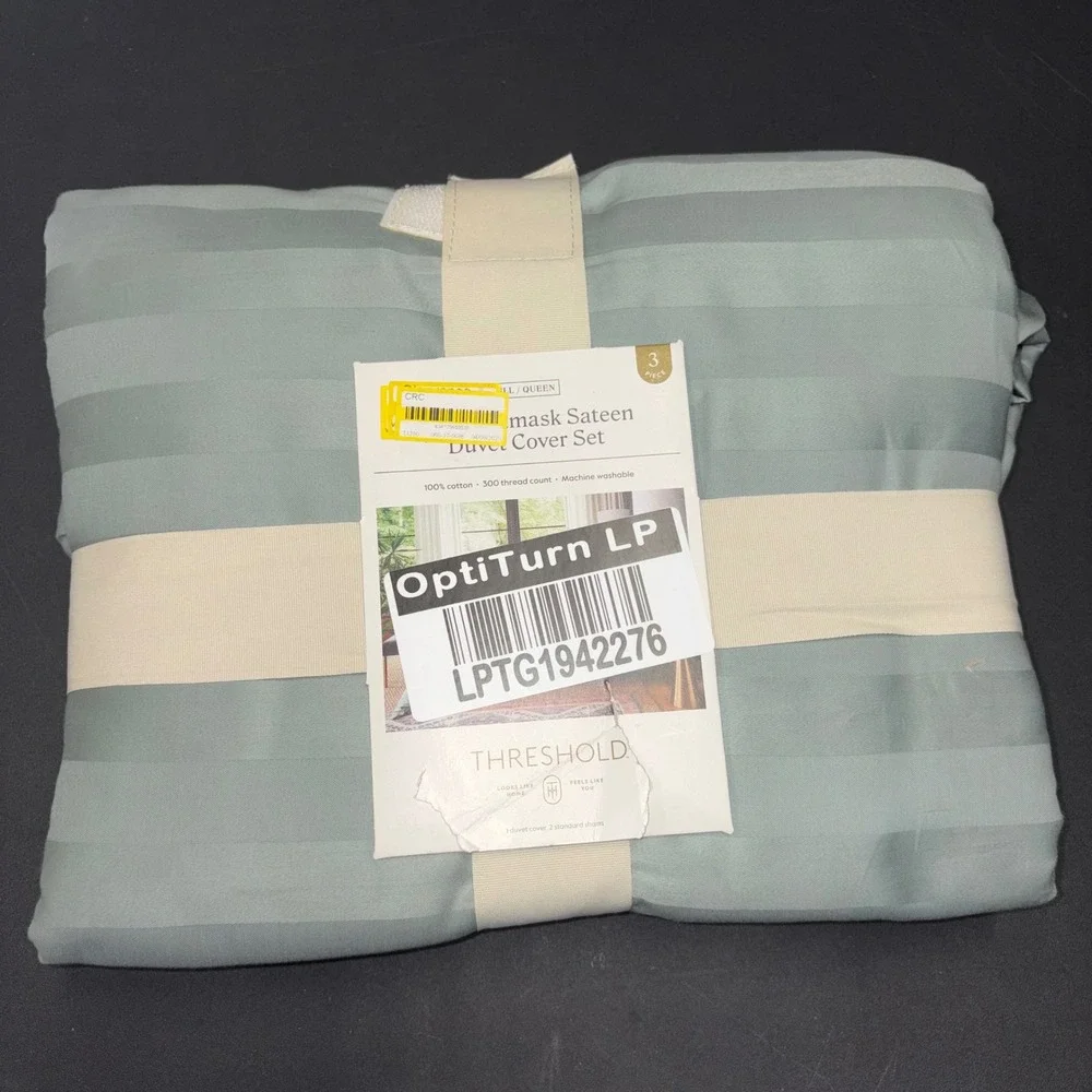 Threshold Damask Sateen Duvet Cover Set Full Queen 3pc Sage Green 300TC Cotton